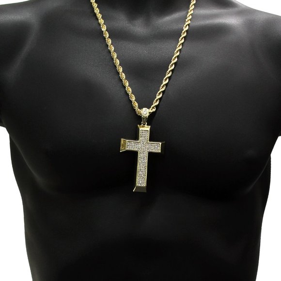 Gold Cross 24" Rope Chain + Pendant